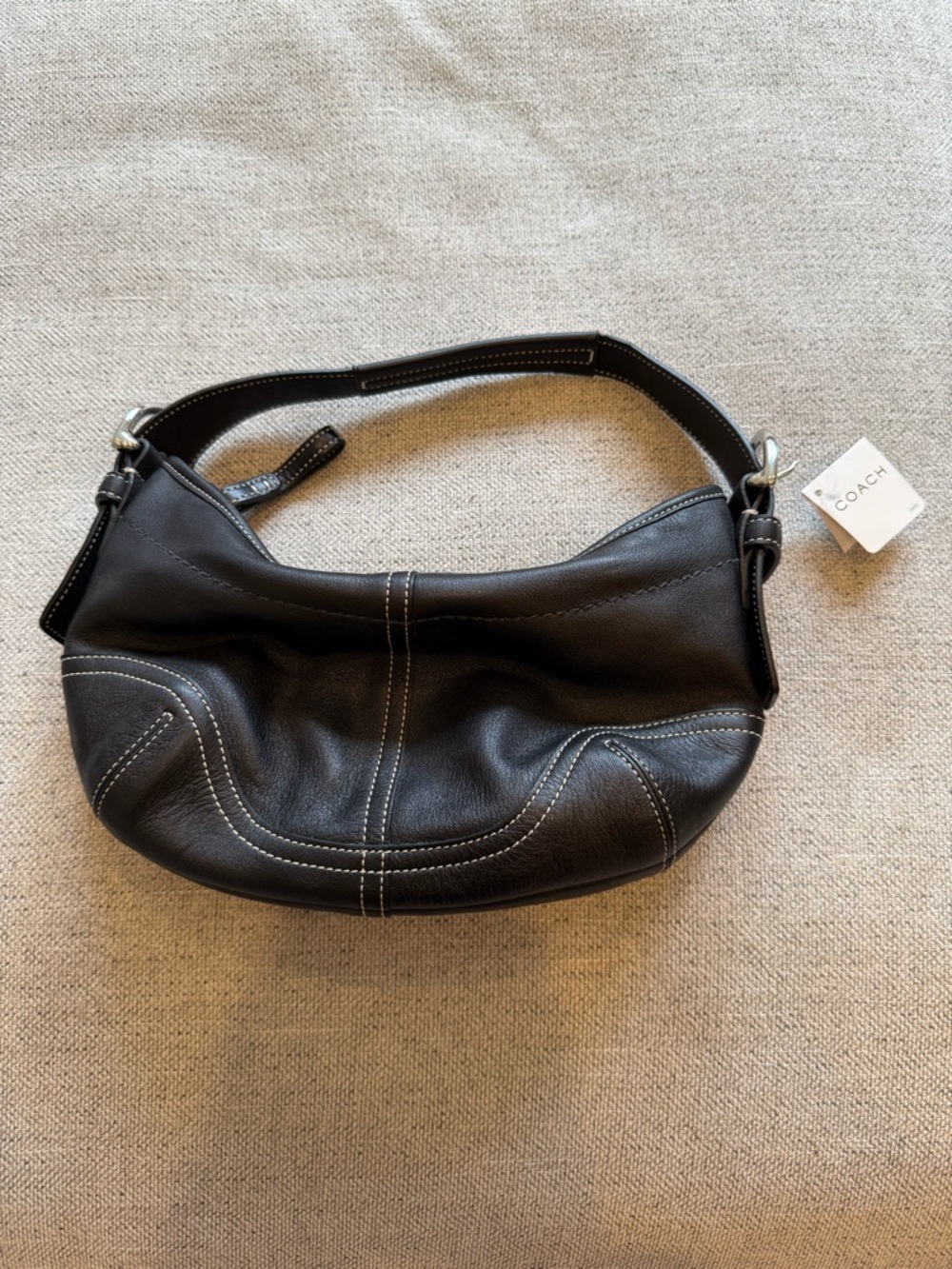 Coach Black Leather Crescent Hobo with Contrast Stitching